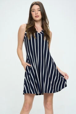 Women's Striped Sleeveless Dress -Selected Women's Clothing Store DRS354 NVY. l