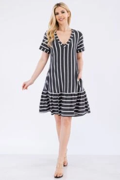 Women's Ruffled Striped Shift Dress -Selected Women's Clothing Store DRS357 CHA 2