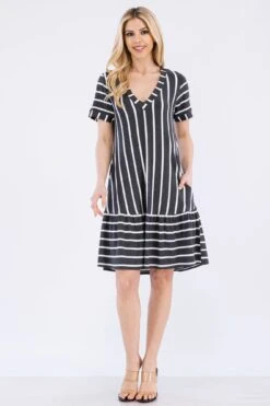 Women's Ruffled Striped Shift Dress -Selected Women's Clothing Store DRS357 CHA 3