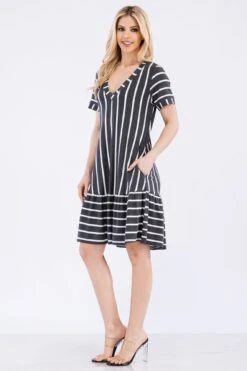 Women's Ruffled Striped Shift Dress -Selected Women's Clothing Store DRS357 CHA 6