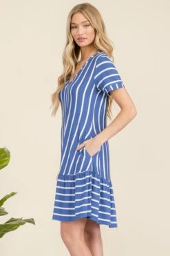 Women's Ruffled Striped Shift Dress -Selected Women's Clothing Store DRS357 DEM 3