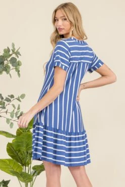 Women's Ruffled Striped Shift Dress -Selected Women's Clothing Store DRS357 DEM 4