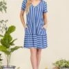 Women's Ruffled Striped Shift Dress