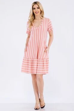 Women's Ruffled Striped Shift Dress -Selected Women's Clothing Store DRS357 DSR 1