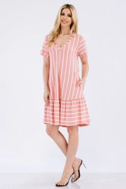 Women's Ruffled Striped Shift Dress -Selected Women's Clothing Store DRS357 DSR 4