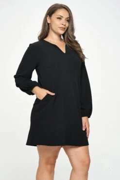 Plus Women's Long Sleeve Shift Dress -Selected Women's Clothing Store DRS361P BLK 2