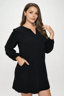 Plus Women's Long Sleeve Shift Dress -Selected Women's Clothing Store DRS361P BLK 4