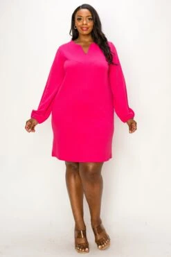 Plus Women's Long Sleeve Shift Dress -Selected Women's Clothing Store DRS361P FUS 1