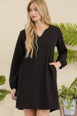 Women's Long Sleeve Shift Dress -Selected Women's Clothing Store DRS361 BLK