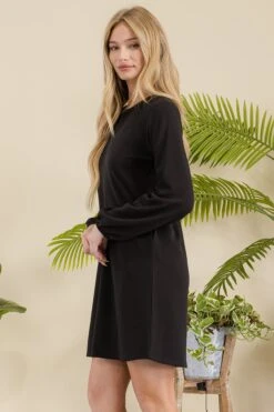 Women's Long Sleeve Shift Dress -Selected Women's Clothing Store DRS361 BLK 2