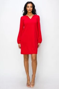 Women's Long Sleeve Shift Dress -Selected Women's Clothing Store DRS361 CRM 4