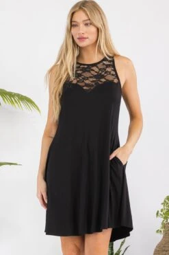Sleeveless Sweetheart Lace Dress -Selected Women's Clothing Store DRS362 BLK