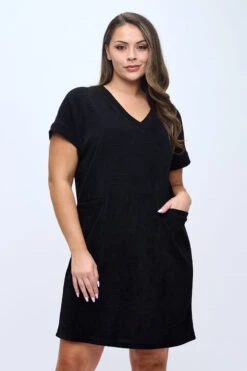 Plus Size Women’s Corduroy Shift Dress -Selected Women's Clothing Store DRS393P BLK 2 I