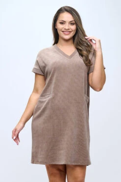 Plus Size Women’s Corduroy Shift Dress -Selected Women's Clothing Store DRS393P KHA 2 I