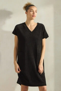 Women’s V-Neck Corduroy Shift Dress -Selected Women's Clothing Store DRS393 BLK 2 S