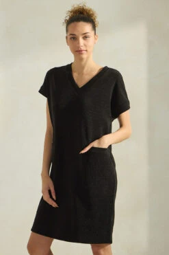 Women’s V-Neck Corduroy Shift Dress -Selected Women's Clothing Store DRS393 BLK 7 I