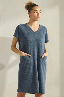 Women’s V-Neck Corduroy Shift Dress -Selected Women's Clothing Store DRS393 DEM 2 I