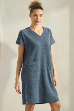 Women’s V-Neck Corduroy Shift Dress -Selected Women's Clothing Store DRS393 DEM 7 I