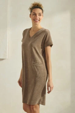 Women’s V-Neck Corduroy Shift Dress -Selected Women's Clothing Store DRS393 KHA 4 I