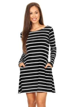 Chic Stripes V-Back Swing Dress -Selected Women's Clothing Store DRS67 BLK