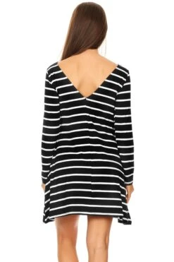 Chic Stripes V-Back Swing Dress -Selected Women's Clothing Store DRS67 BLK 4