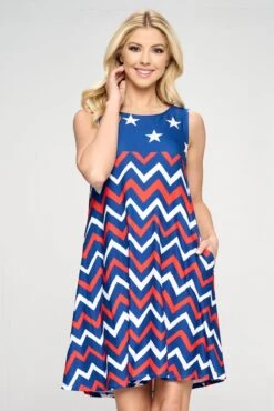 USA Chevron Stripes And Stars Tank Dress