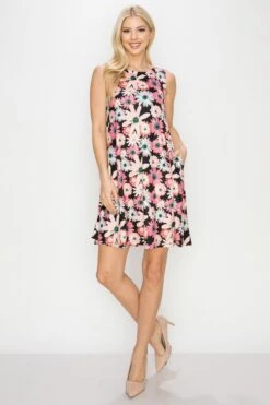 Blooming Flowers Printed A-line Dress -Selected Women's Clothing Store DRSPT045 PNK 4 XL