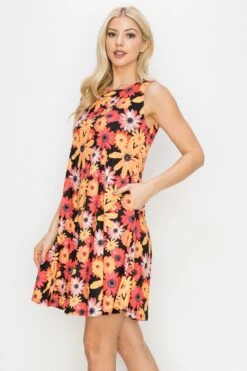Blooming Flowers Printed A-line Dress -Selected Women's Clothing Store DRSPT045 YEL 2 XL