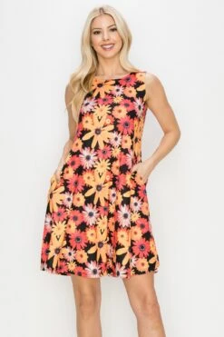 Blooming Flowers Printed A-line Dress -Selected Women's Clothing Store DRSPT045 YEL XL