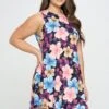 Plus Size Vibrant Hibiscus Printed Pocket Dress