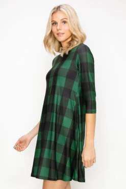 Checkered Plaid A-Line Christmas Dress -Selected Women's Clothing Store DRSPT051 GRN2
