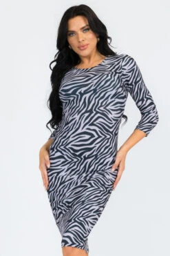 &New Striking Zebra Print Bodycon Midi Dress