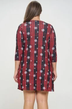 Plus Size Women's Plaid And Snowflakes Pattern Dress -Selected Women's Clothing Store DRSPT095P BLK 3