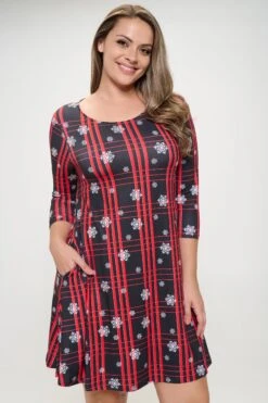 Plus Size Women's Plaid And Snowflakes Pattern Dress -Selected Women's Clothing Store DRSPT095P BLK 4