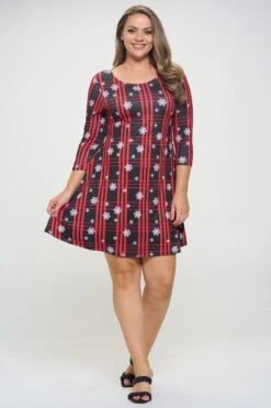 Plus Size Women's Plaid And Snowflakes Pattern Dress -Selected Women's Clothing Store DRSPT095P BLK 5