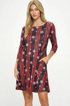 Women's Plaid And Snowflakes Pattern Dress -Selected Women's Clothing Store DRSPT095 BLK