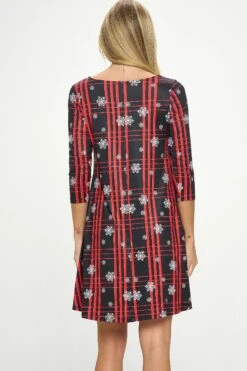 Women's Plaid And Snowflakes Pattern Dress -Selected Women's Clothing Store DRSPT095 BLK 3