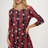 Women's Plaid And Snowflakes Pattern Dress -Selected Women's Clothing Store DRSPT095 BLK 4