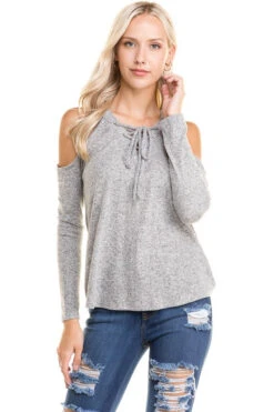 Soft Cold Shoulder Lace-Up Top