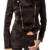 Black Moto Jacket With Double Zippers -Selected Women's Clothing Store IT75289 2