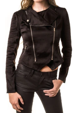 Black Moto Jacket With Double Zippers