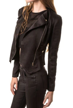 Black Moto Jacket With Double Zippers -Selected Women's Clothing Store IT75289 3