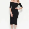 The Classic Off Shoulder Midi Bodycon Dress -Selected Women's Clothing Store JD16929Q BLK 2