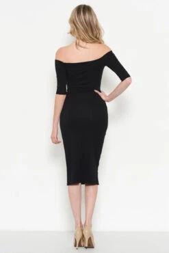 The Classic Off Shoulder Midi Bodycon Dress -Selected Women's Clothing Store JD16929Q BLK 4