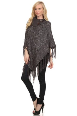 Sequin Fringe Poncho -Selected Women's Clothing Store PCH032 CHA 4 l