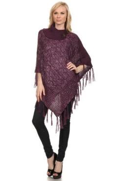 Sequin Fringe Poncho -Selected Women's Clothing Store PCH032 PUR 4 l