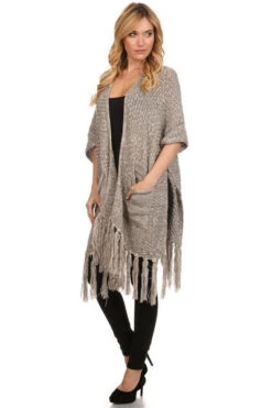 Long Fashion Poncho -Selected Women's Clothing Store PCH062 BEI 2 l