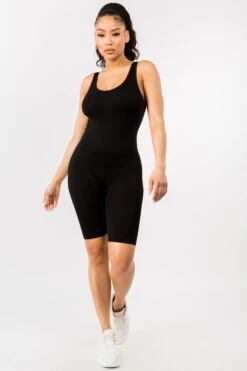 Sporty Babe Seamless Biker Shorts Romper -Selected Women's Clothing Store RMP001 BLK 4
