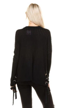 Home For The Weekend Side Lace-Up Ribbed Top -Selected Women's Clothing Store RT31370L BLK 2