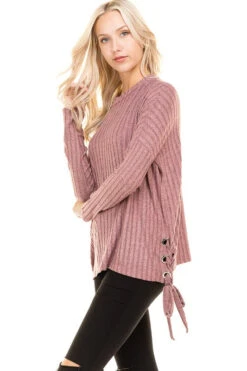 Home For The Weekend Side Lace-Up Ribbed Top -Selected Women's Clothing Store RT31370L DSR